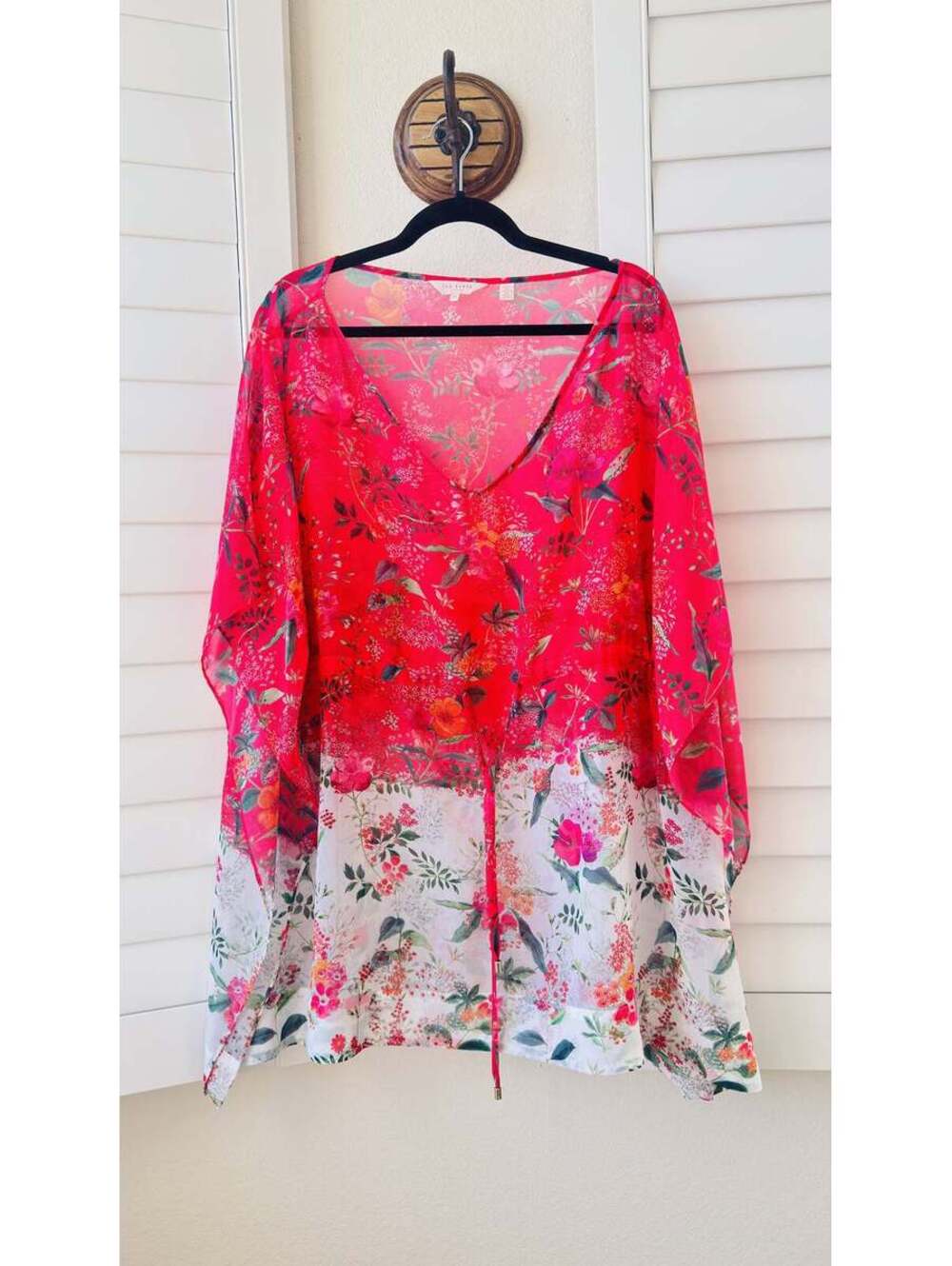 Ted Baker Floral Sheer Kaftan Tunic Top - Size M